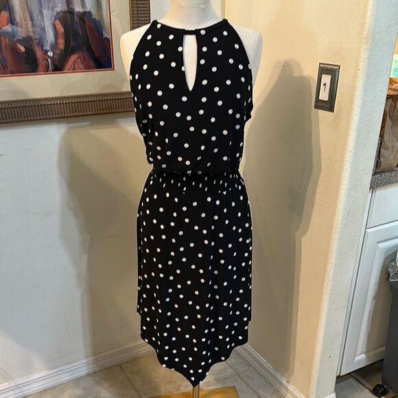 INC. Polka Dot Sleeveless Black/White Dress Size Large - Picture 6 of 11
